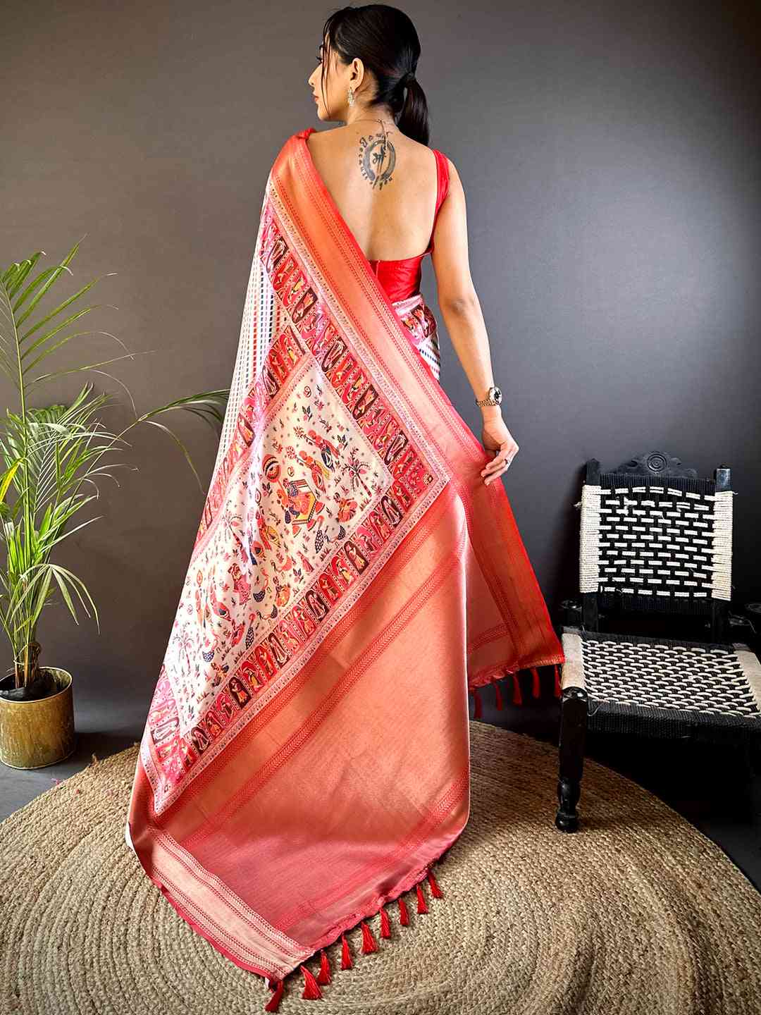 Mughal Kalamkari Print Pashmina Saree