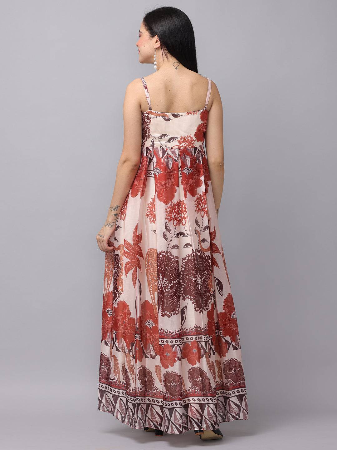 Blush cream floral print dress back view