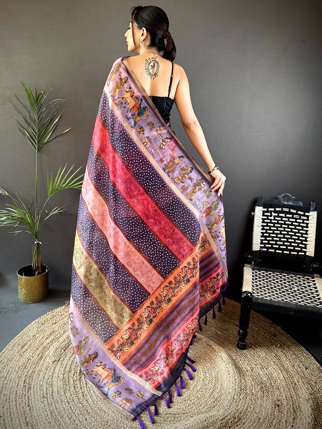 Heritage Soft Chanderi Cotton Bandhej Print Saree