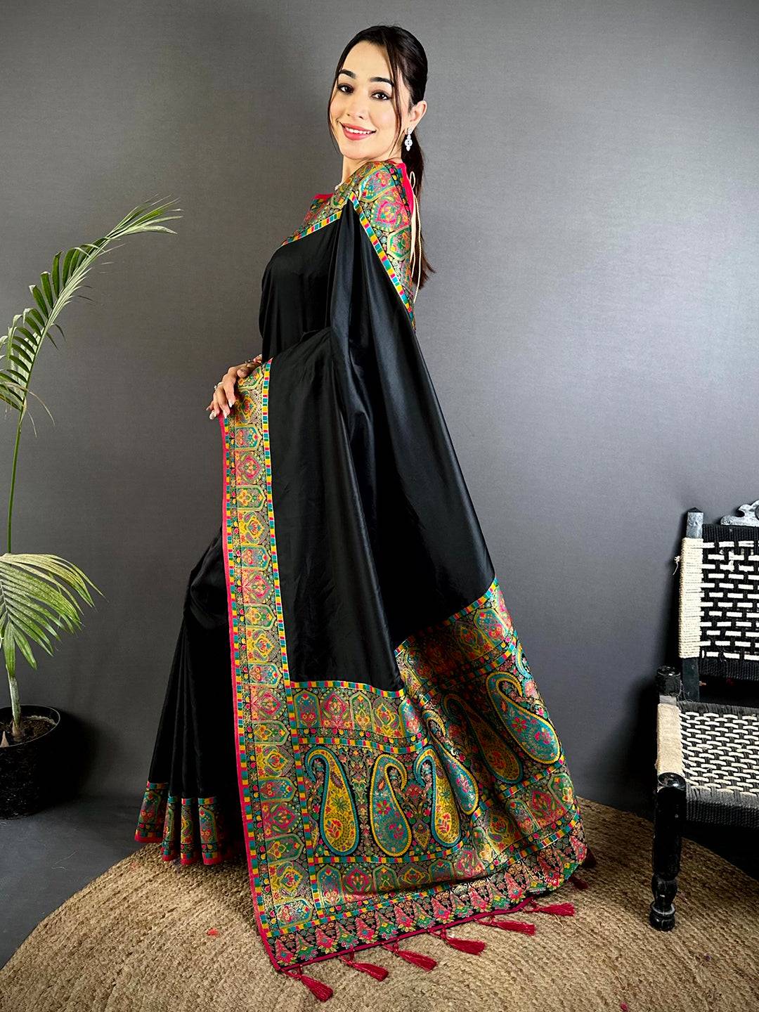 Opulent Minakari Pashmina Soft Silk Saree