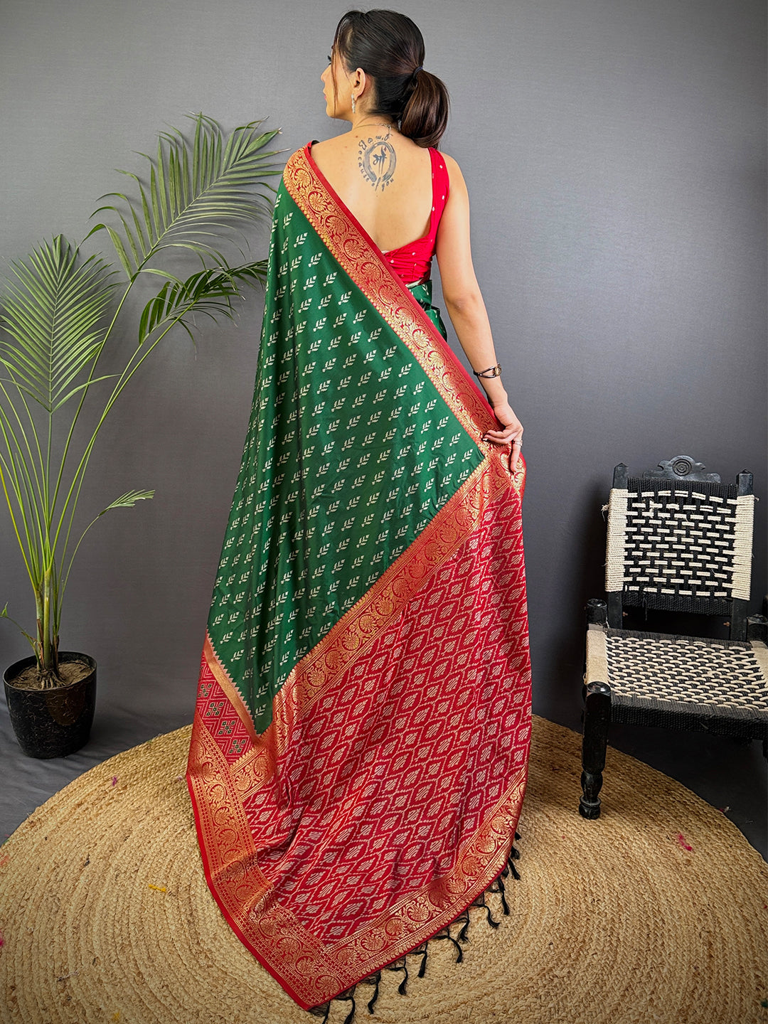 Radiance Green Soft Silk Ikkat Saree