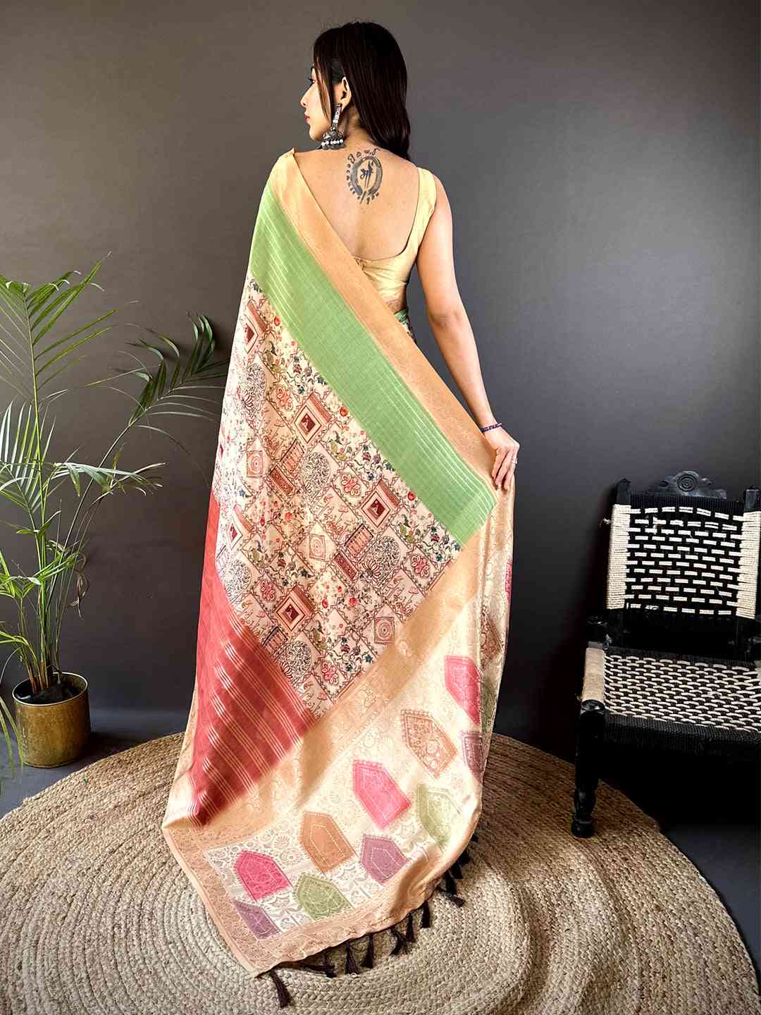 Mint Green Soft Crepe Silk Digital Ombre Saree