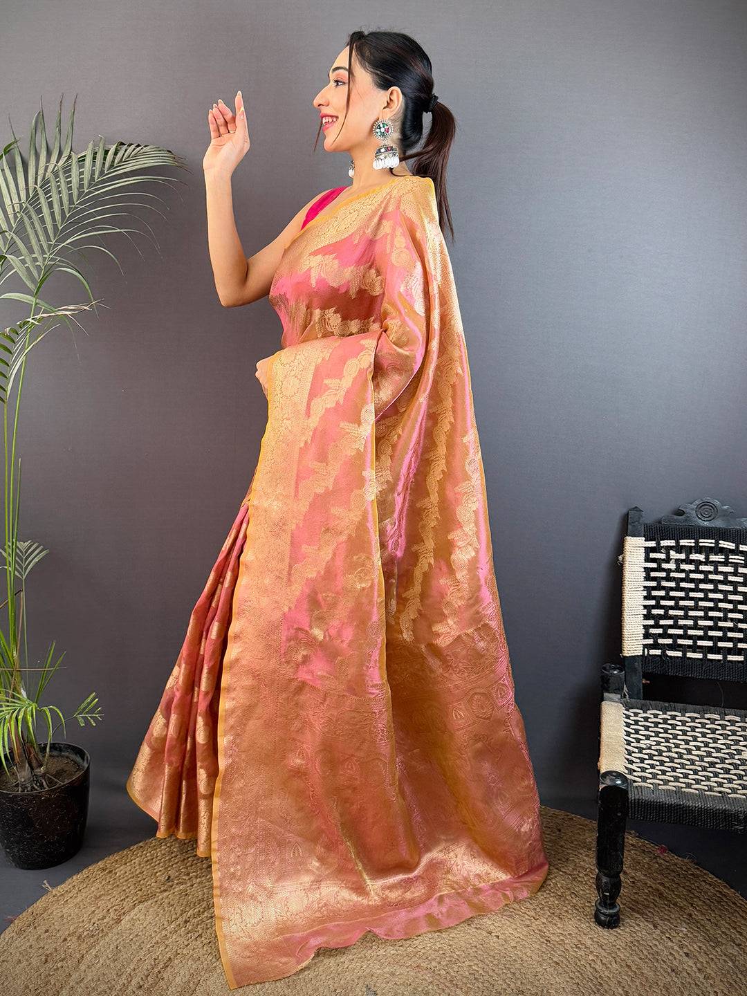 Rust Radiant Dual Tone Tissue Silk Saree