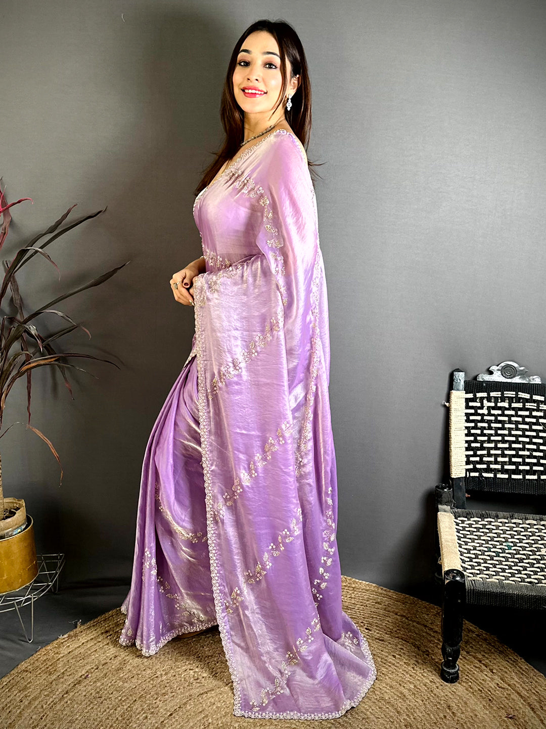 Majestic Peal Satin Tissue Saree