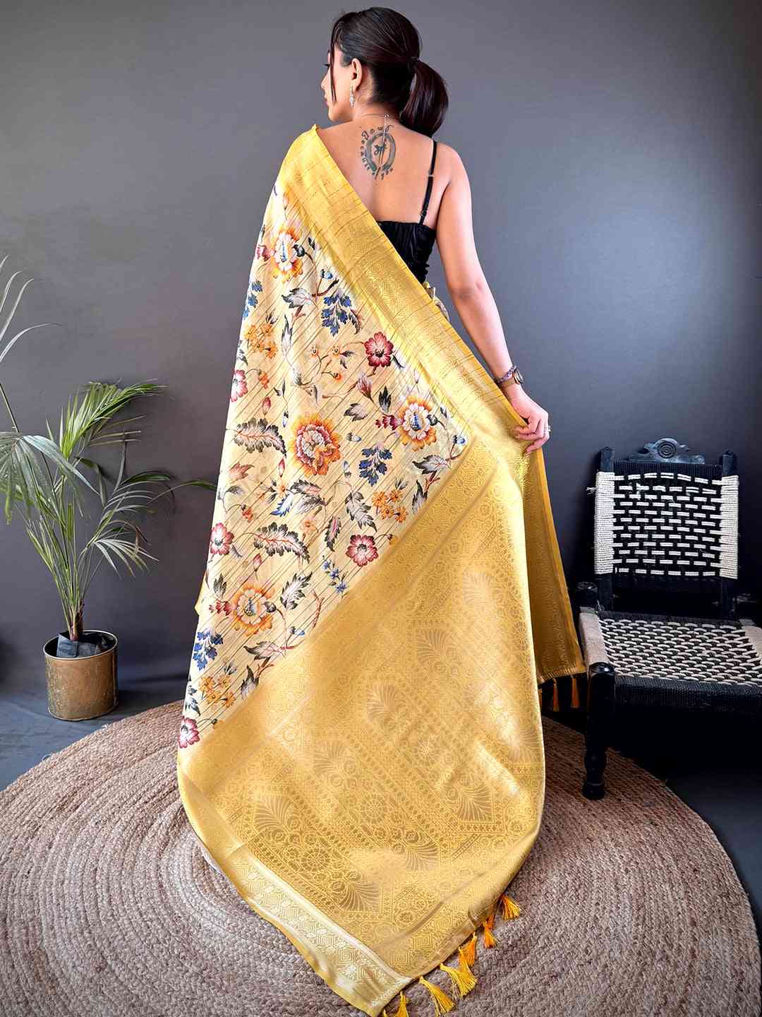 Opulent Banarasi Ghicha Tussar Floral Print Saree