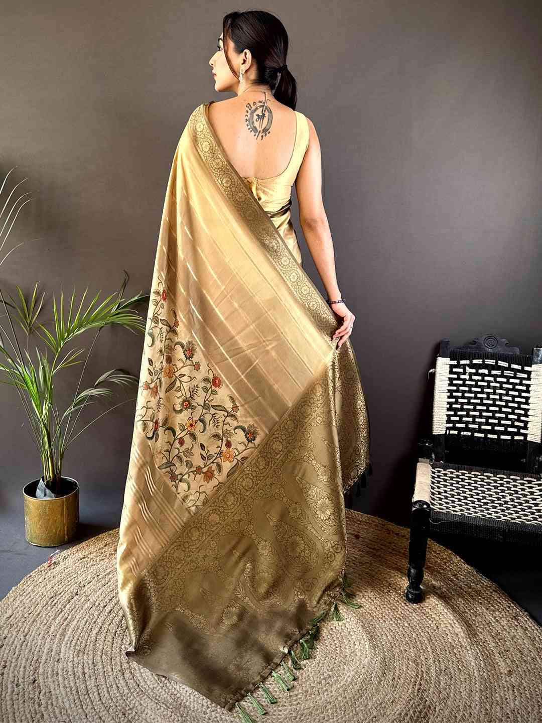 Olive Kalamkari Ombre Crepe Silk Saree