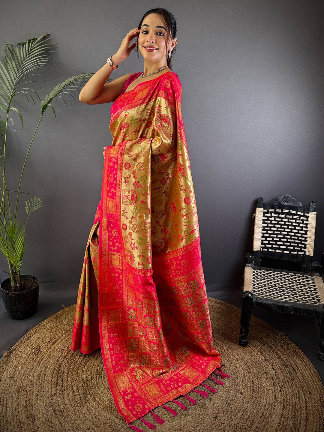 Tradition Warli Gold Zari Dharamavaram Silk Saree