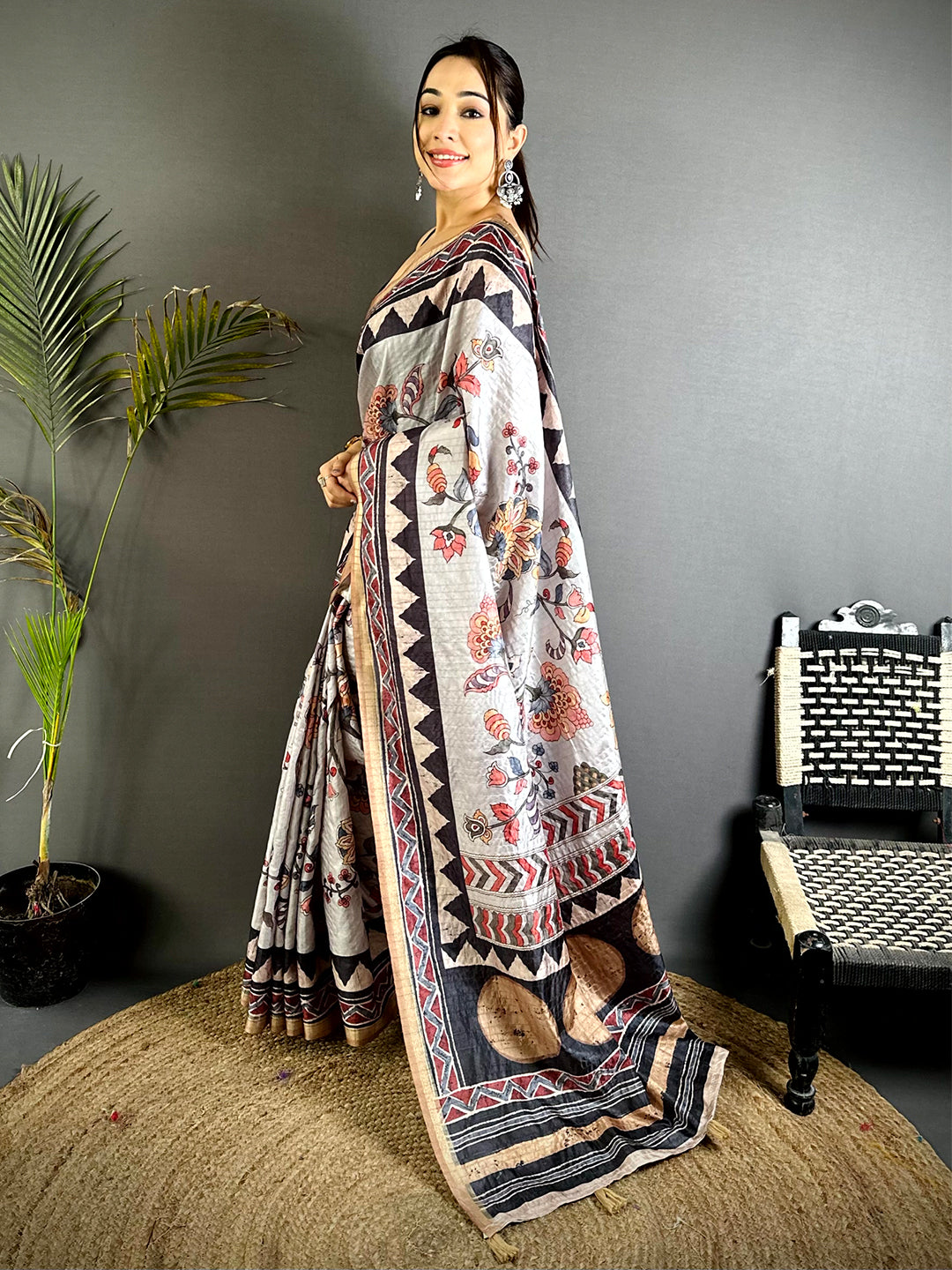 Regal Ajrakh Kalamkari Tussar Saree
