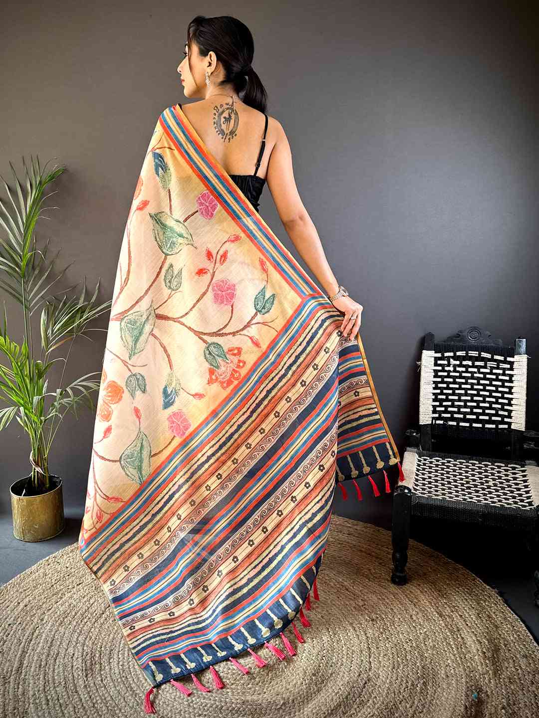 Floral Sunlit Yellow Chanderi Saree