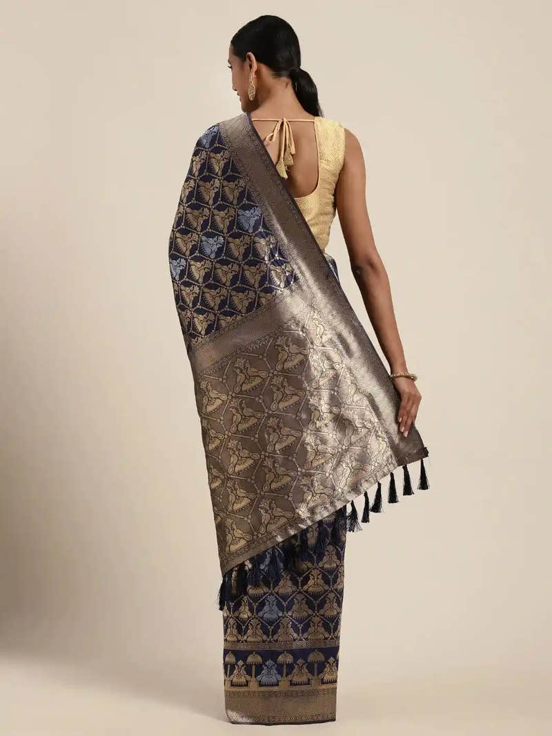Beautiful Banarasi Navy Colour Woven Design Saree