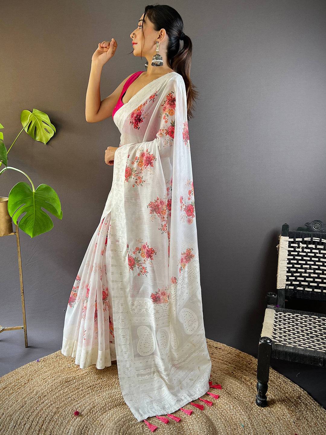 Bollywood Bloom Linen Lakhnavi Saree
