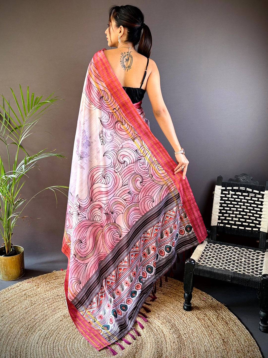 Purple Soft Silk Ocean Wave Patterns Saree