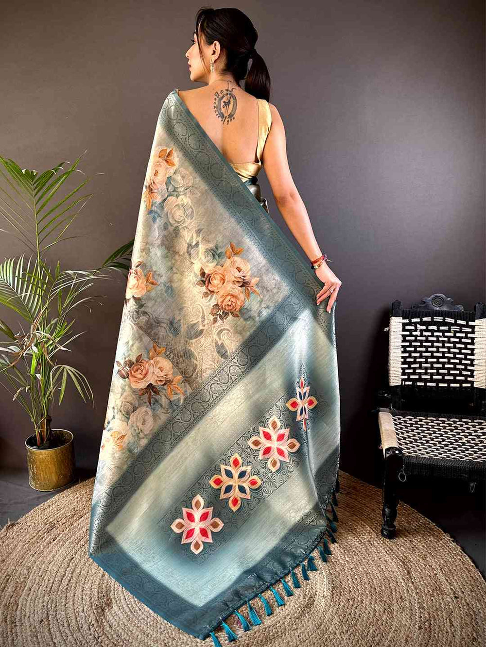 Blue Slub Ghicha Zari Pallu Saree