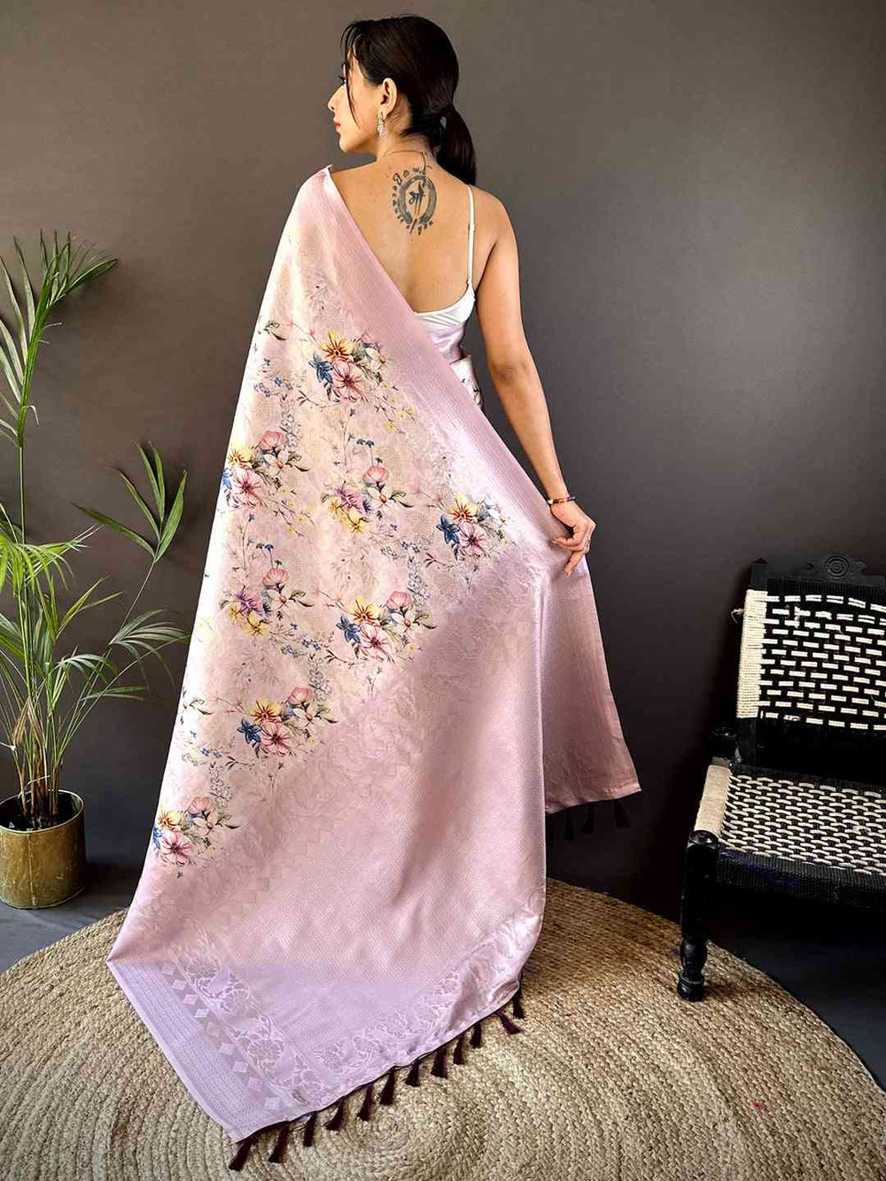 Lavender Kanjivaram Digital Silk Saree