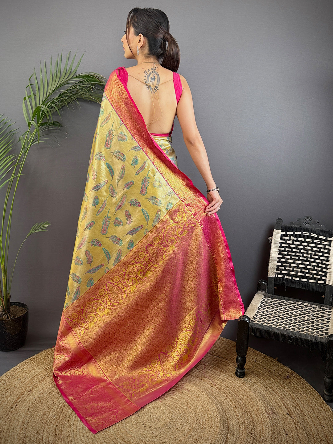 Dharmavaram Feather Zari Woven Saree
