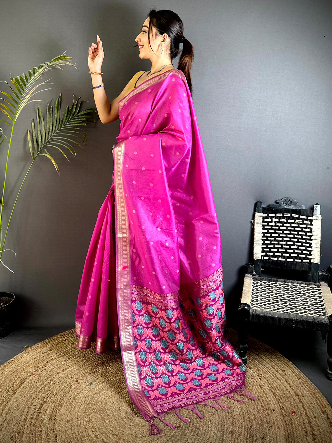 Pink Minakari Paithani Raw Silk Saree