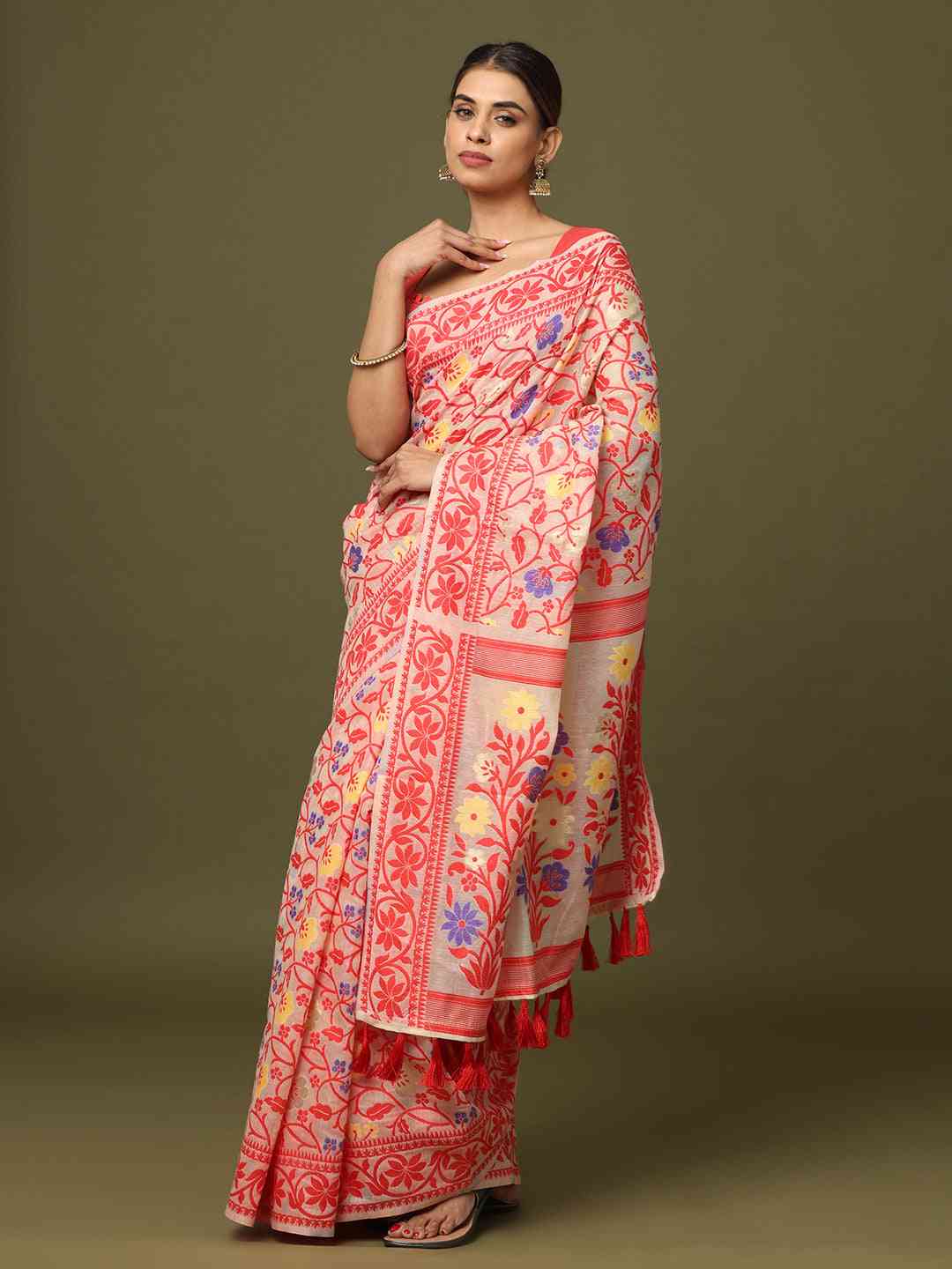 Dhakai Jamdani Cotton Silk Saree