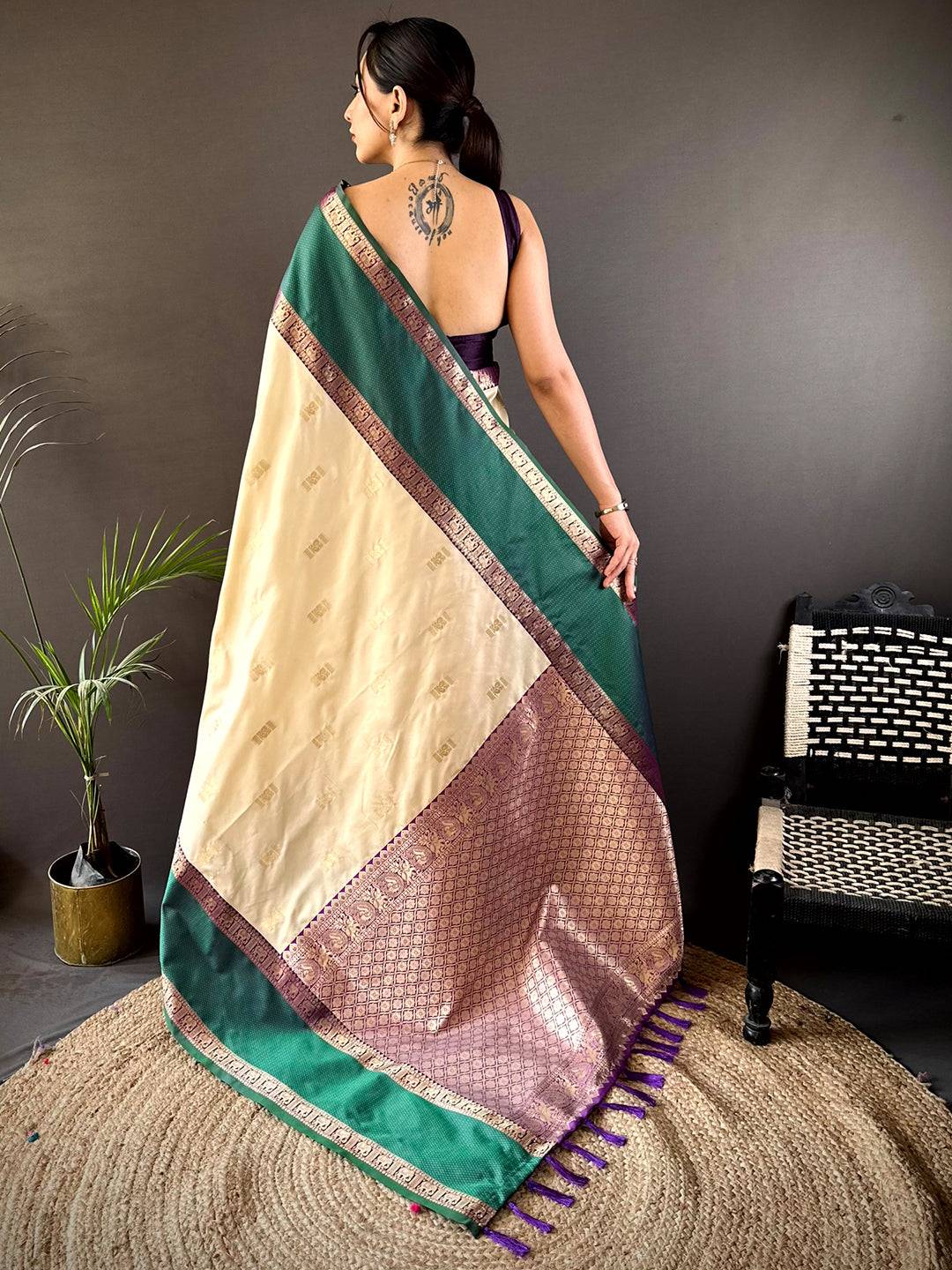 Graceful Cream Gadhwal Soft Silk Saree