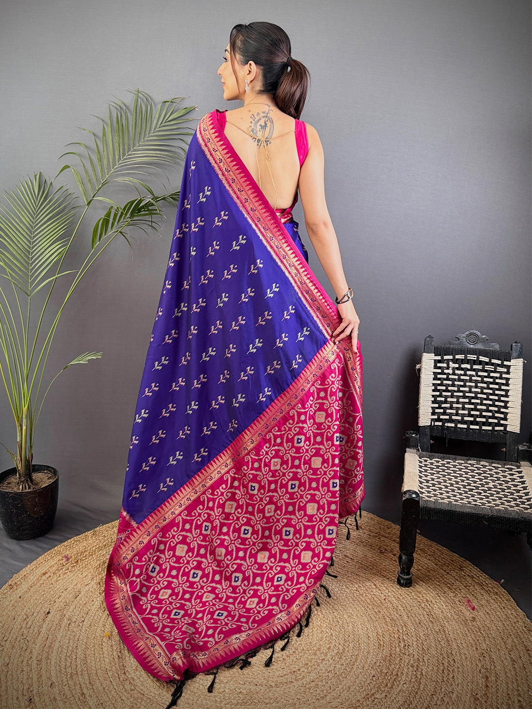 Regal Purple Soft Silk Ikkat Saree