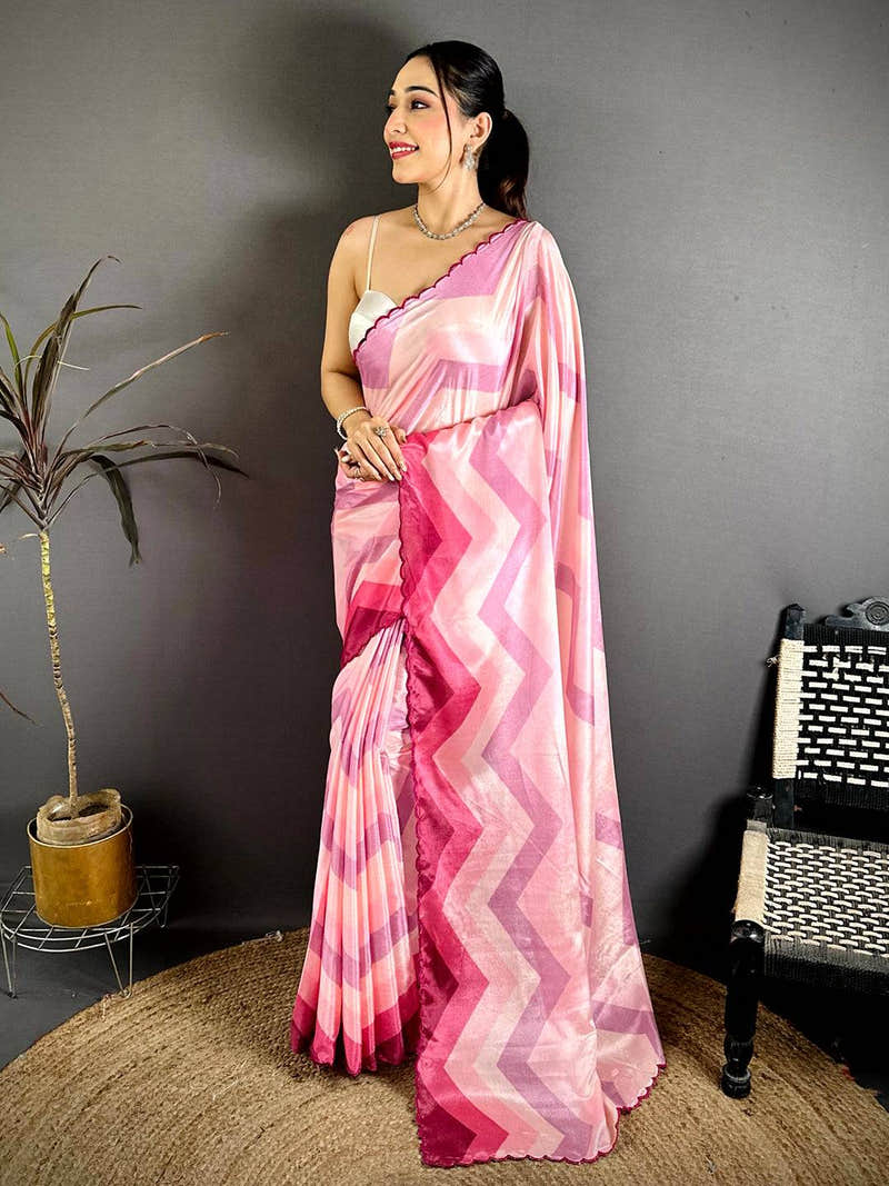 Stylish Ombre Zigzag Chinnon Chiffon Saree