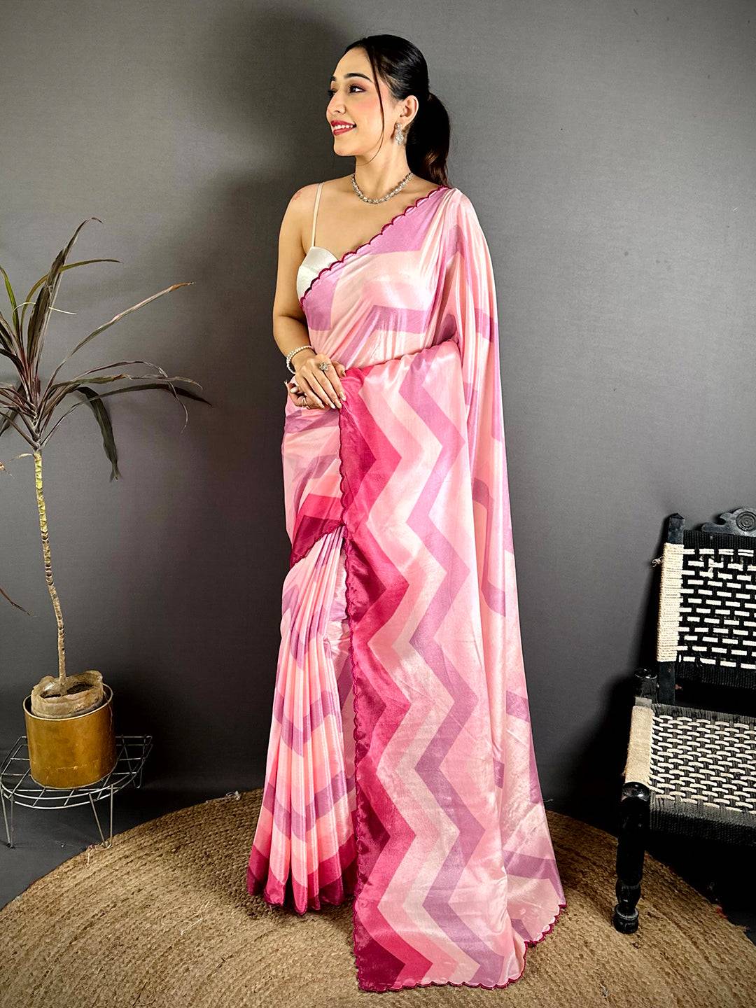 Stylish Ombre Zigzag Chinnon Chiffon Saree
