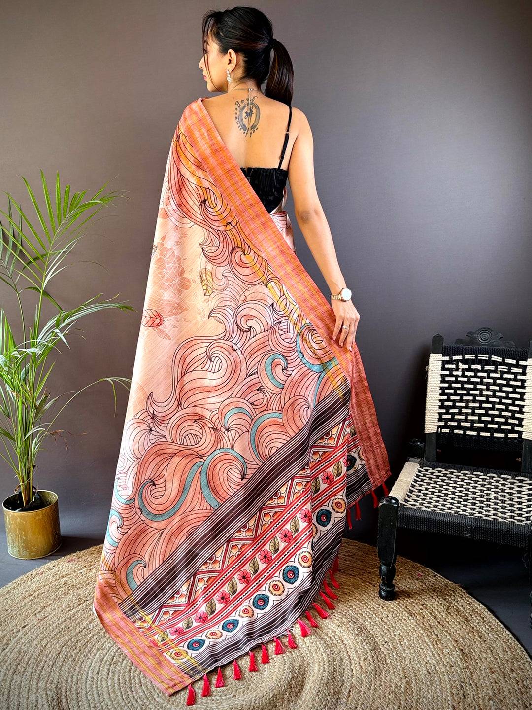 Pink Soft Silk Ocean Wave Patterns Saree