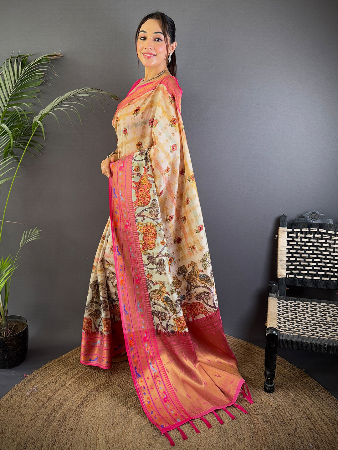 Elegant Kalamkari Printed Tissue Saree