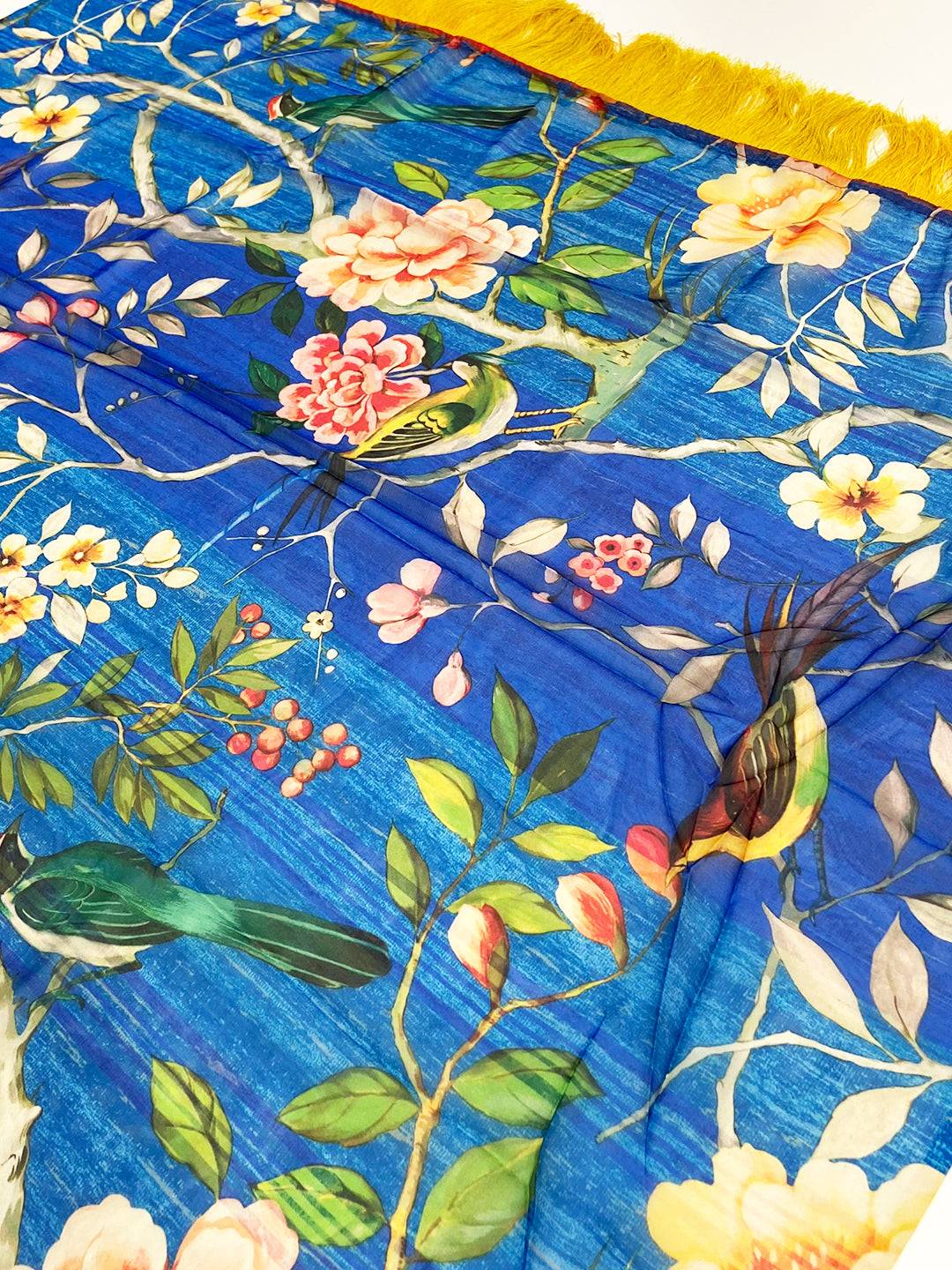 Ethereal Blue Floral Tebi Silk Saree