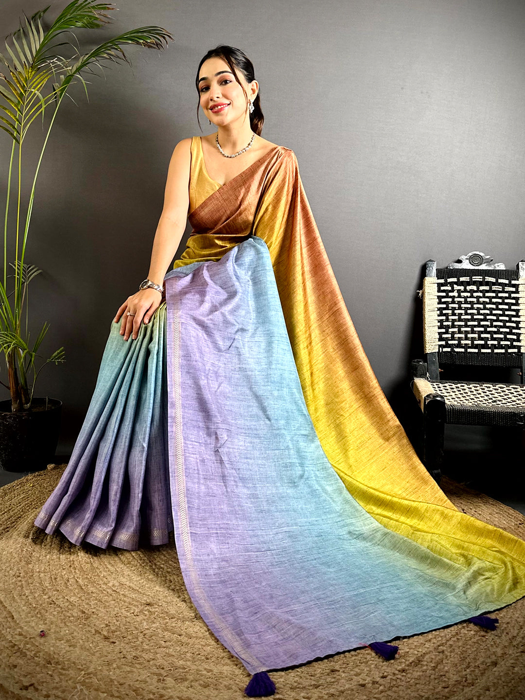 Tussar Ghicha Ombre Fusion Saree
