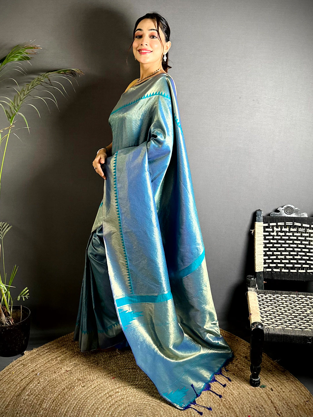 Blue Zari Tissue Kanjivaram Silk Saree