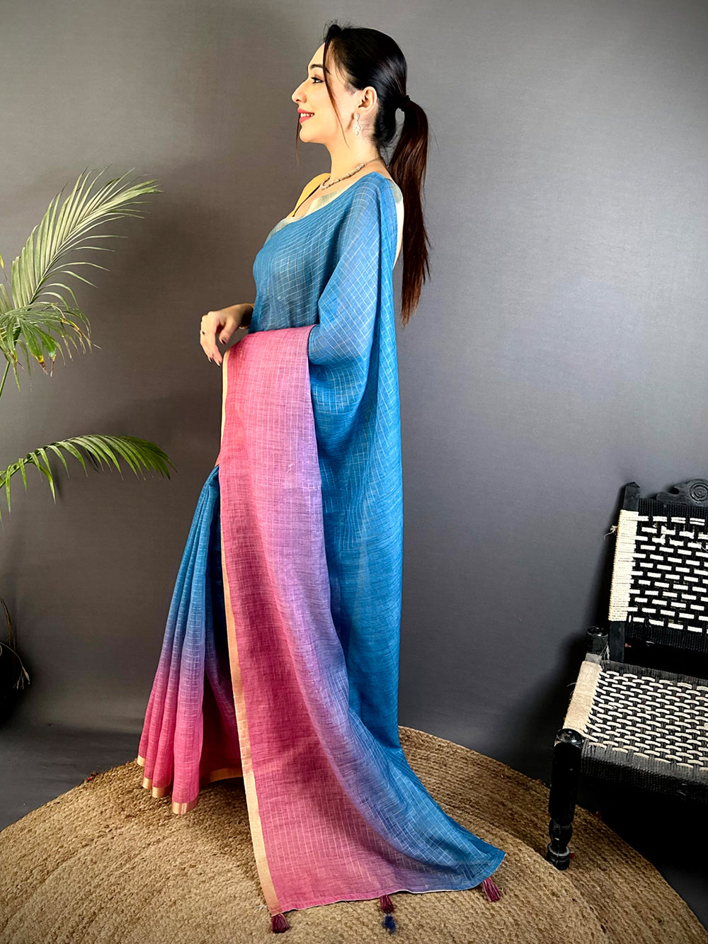 Festive Linen 90 Zari Check Saree