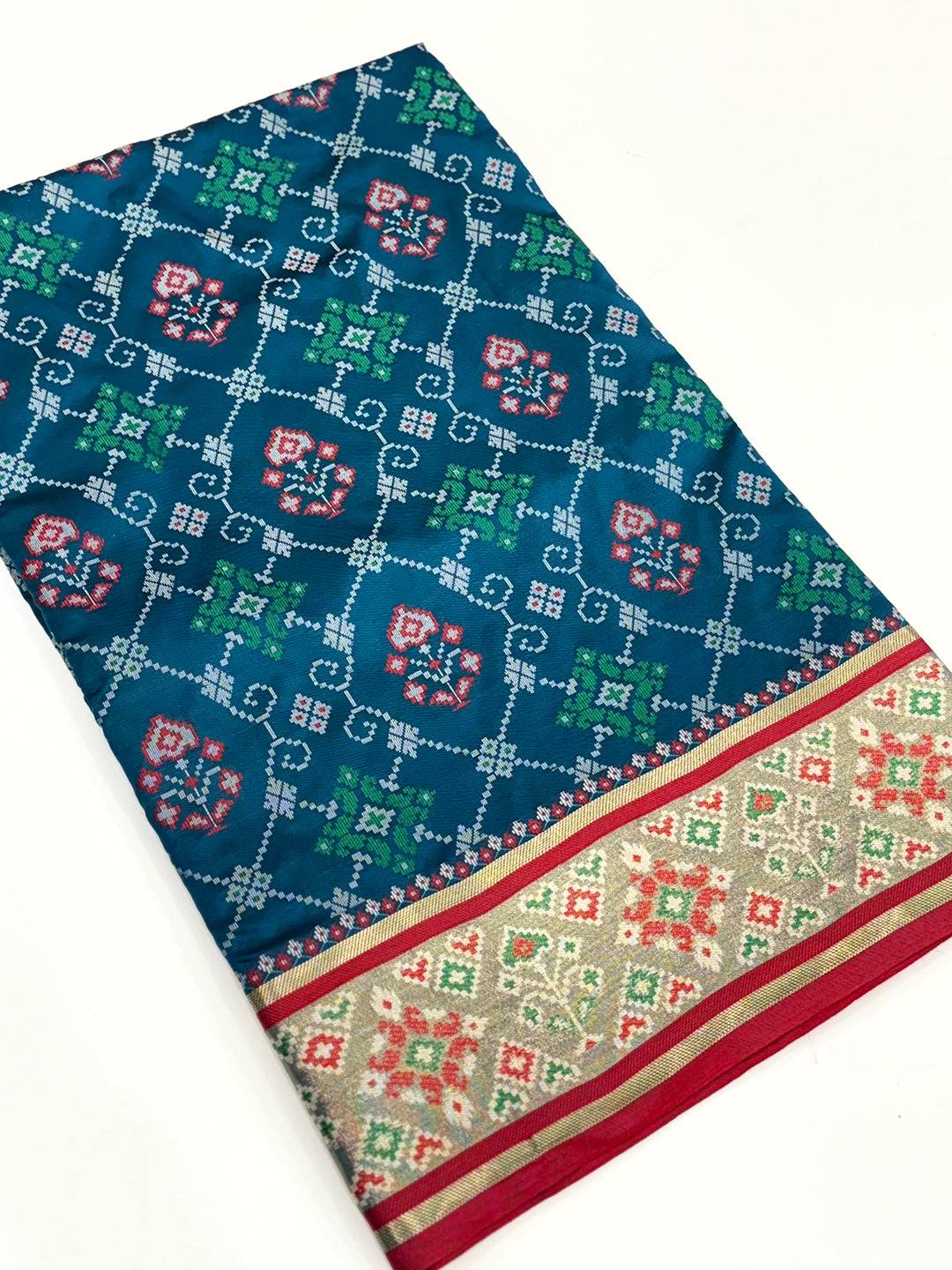 Denim Blue Pochampally Patola Soft Silk Saree