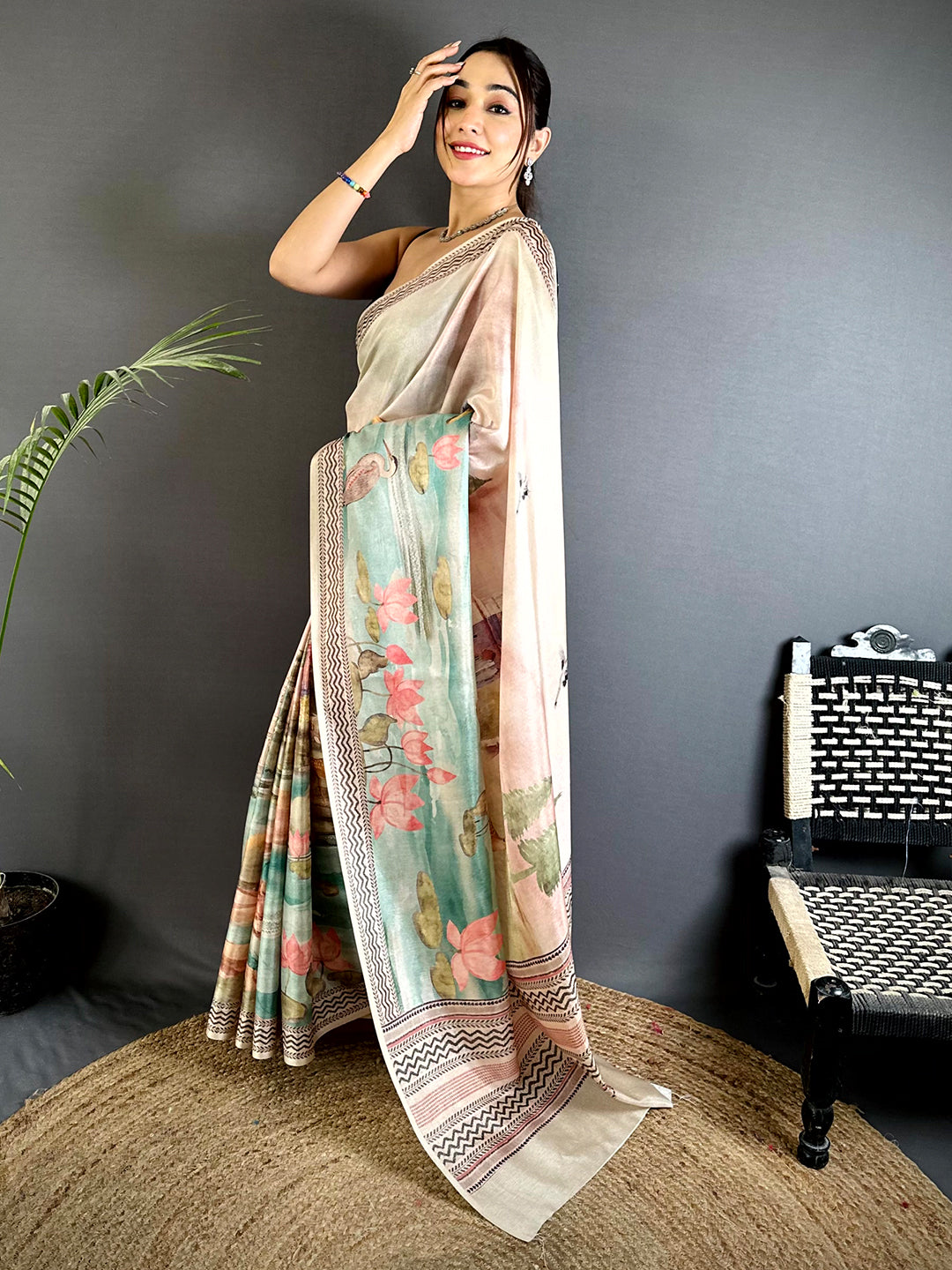Regal Water Theme Floral Tussar Saree