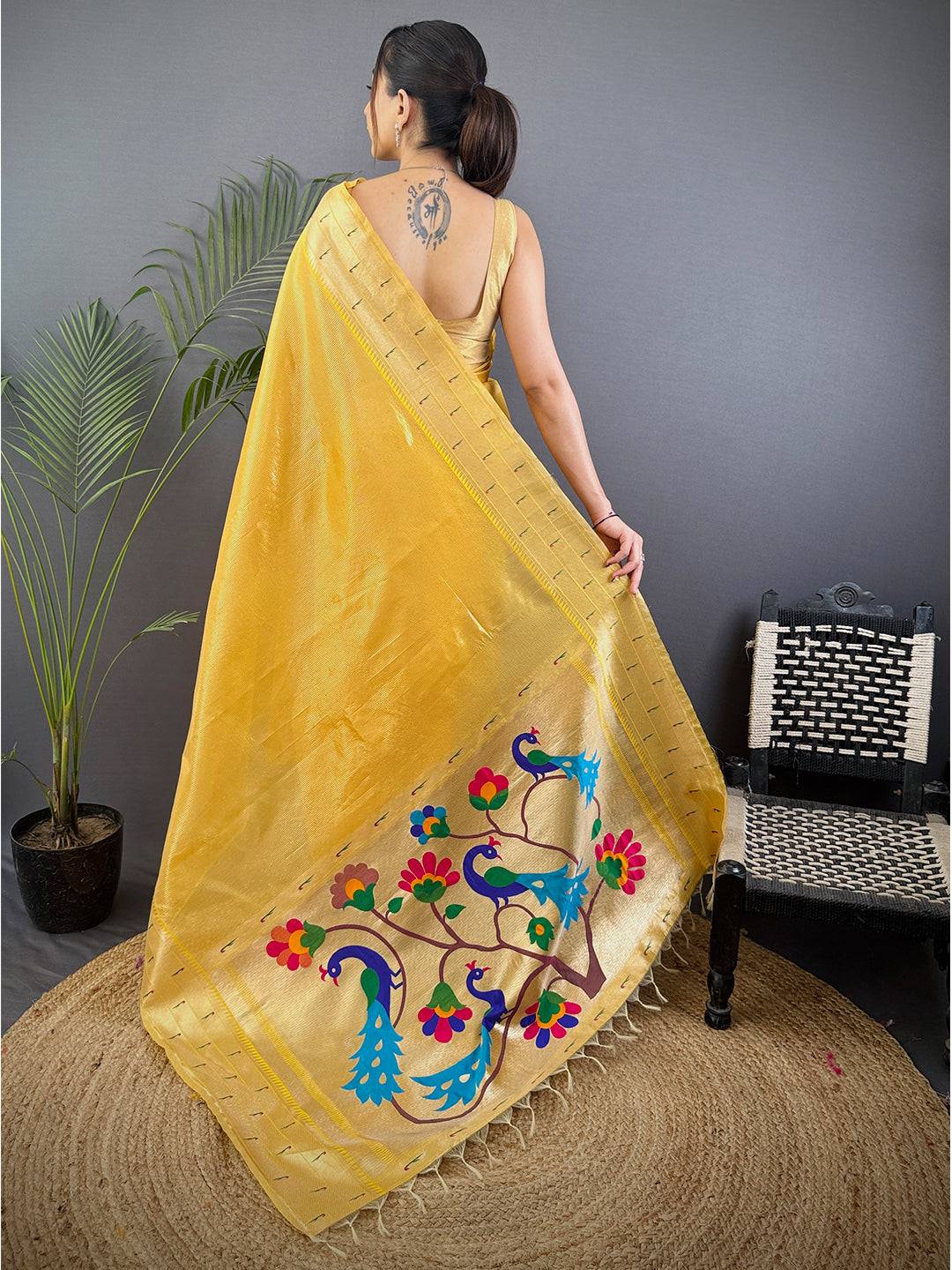 Yellow Soft Zari Tissue Paithani Saree