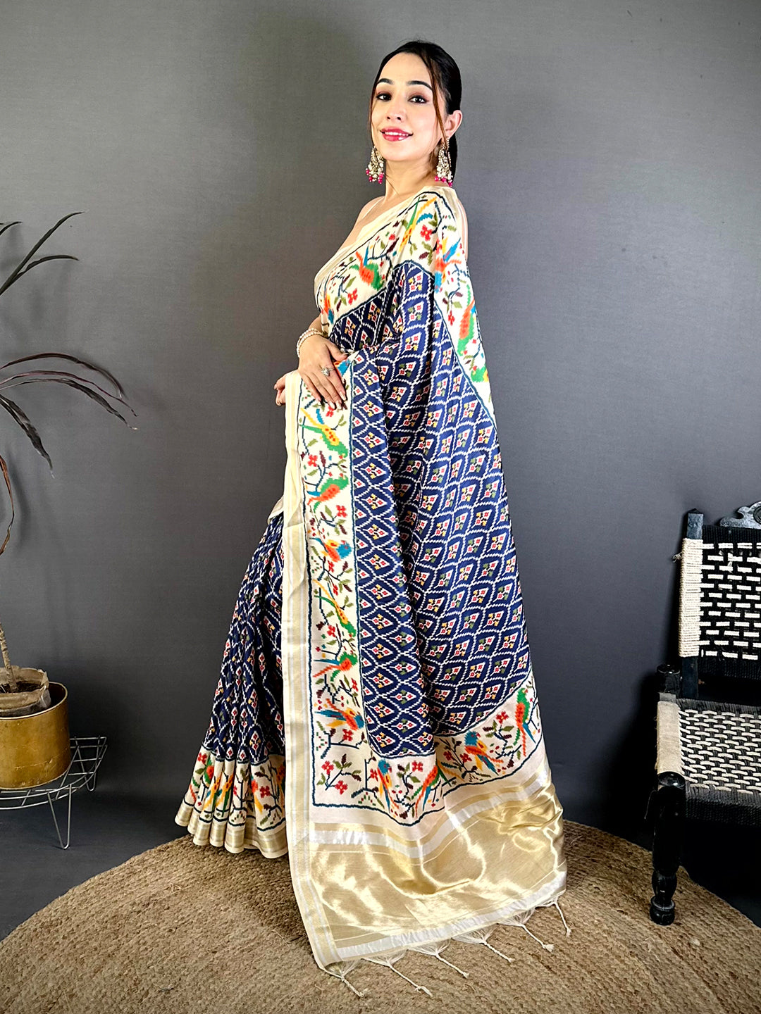 Navy Patola Digital Kanchi Silk Saree