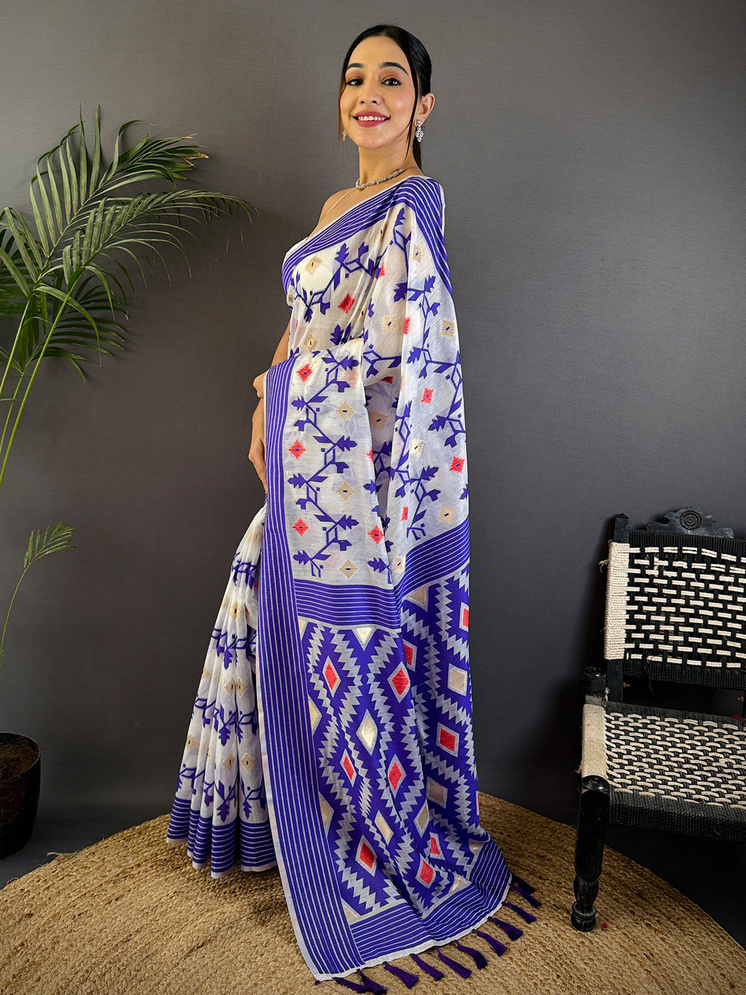 Royal Purple Soft Dhakai Jamdani Silk Saree