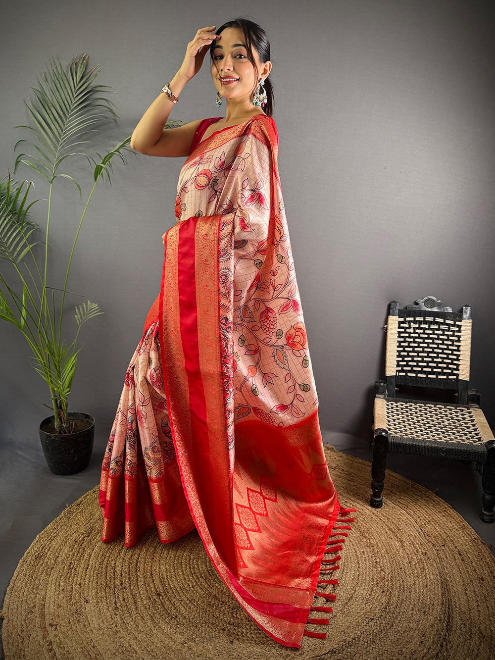Ethereal Pink Kalamkari Printed Saree
