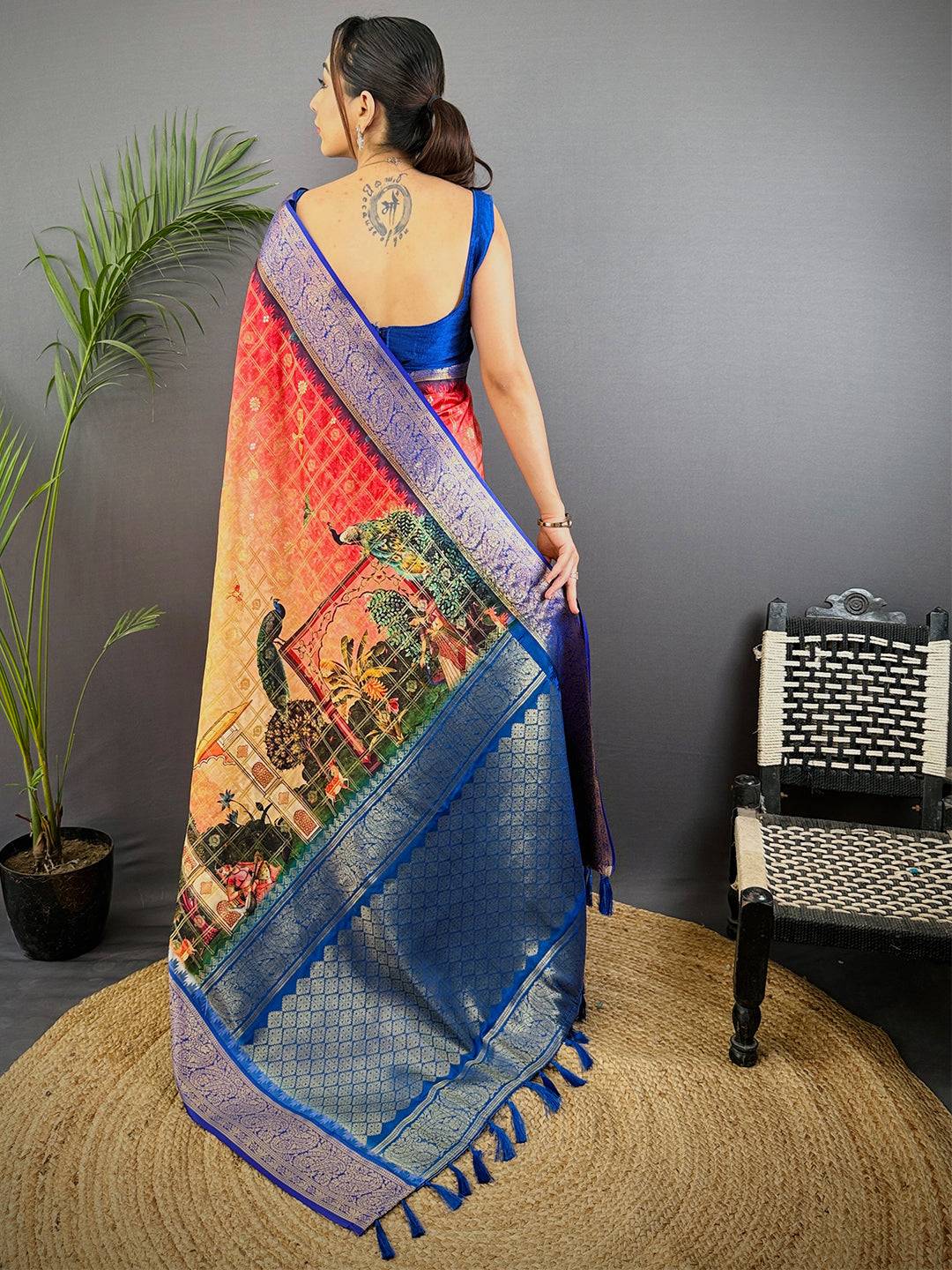 Radiant Banarasi Kalamkari Printed Saree
