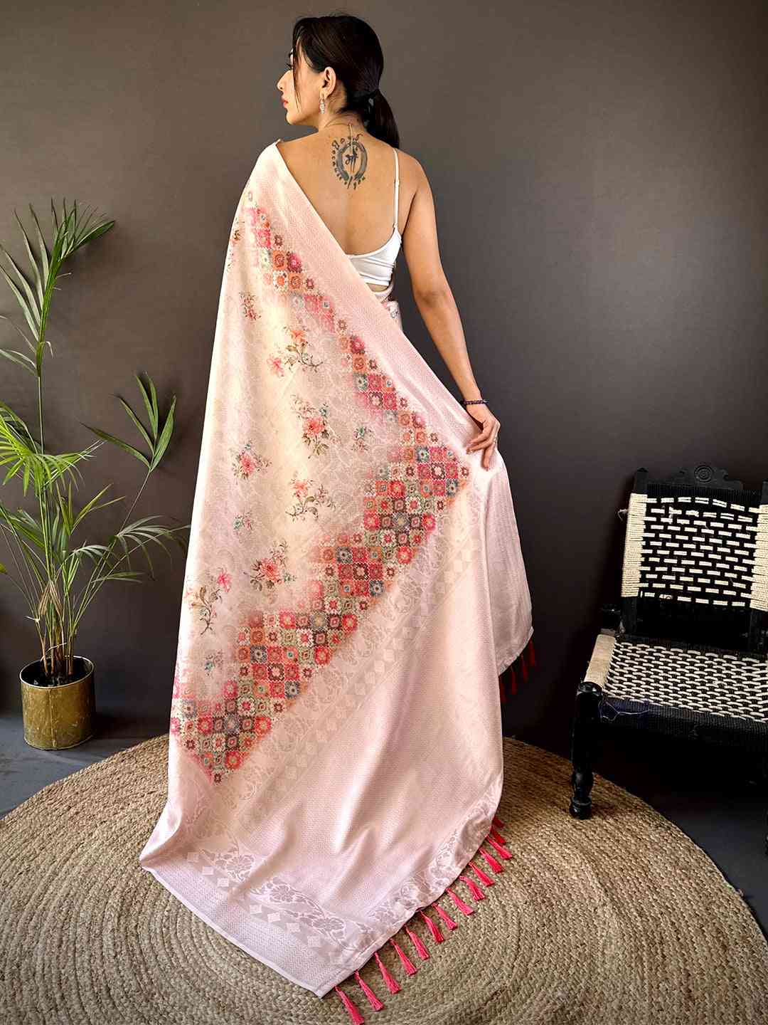 Pastel Pink Kanjivaram Digital Silk Saree