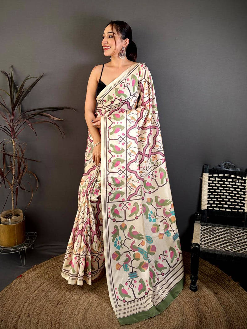 Ikkat Paithani Fusion Tussar Manipuri Saree