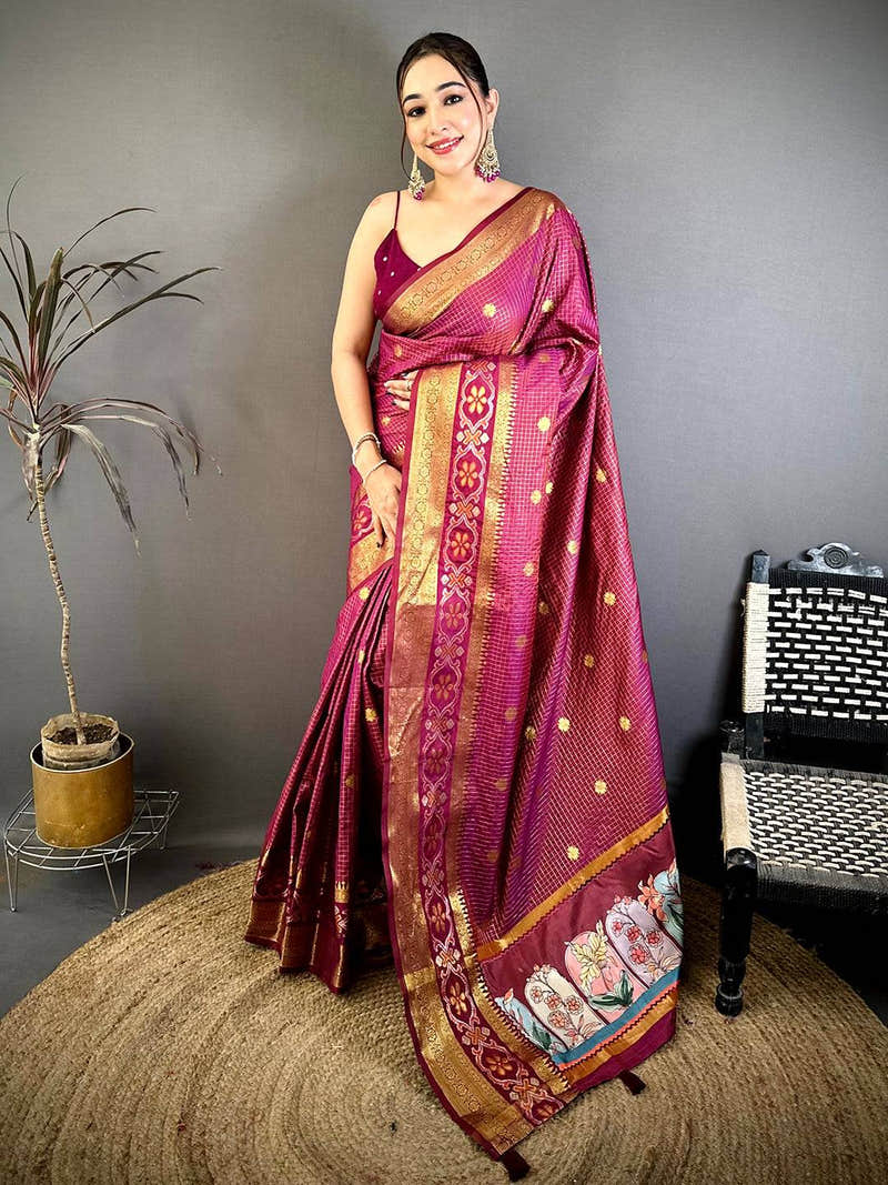 Artisan Gold Zari Kanchi Silk Digital Pallu Saree