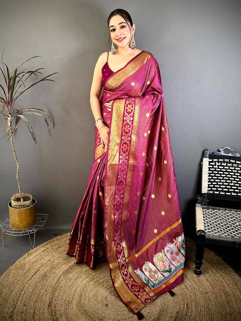 Artisan Gold Zari Kanchi Silk Digital Pallu Saree