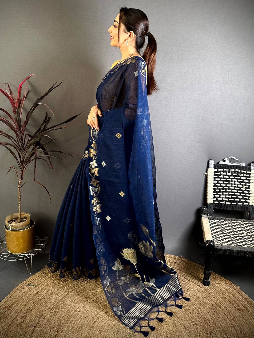 Navy Sona Chandi Munga Saree