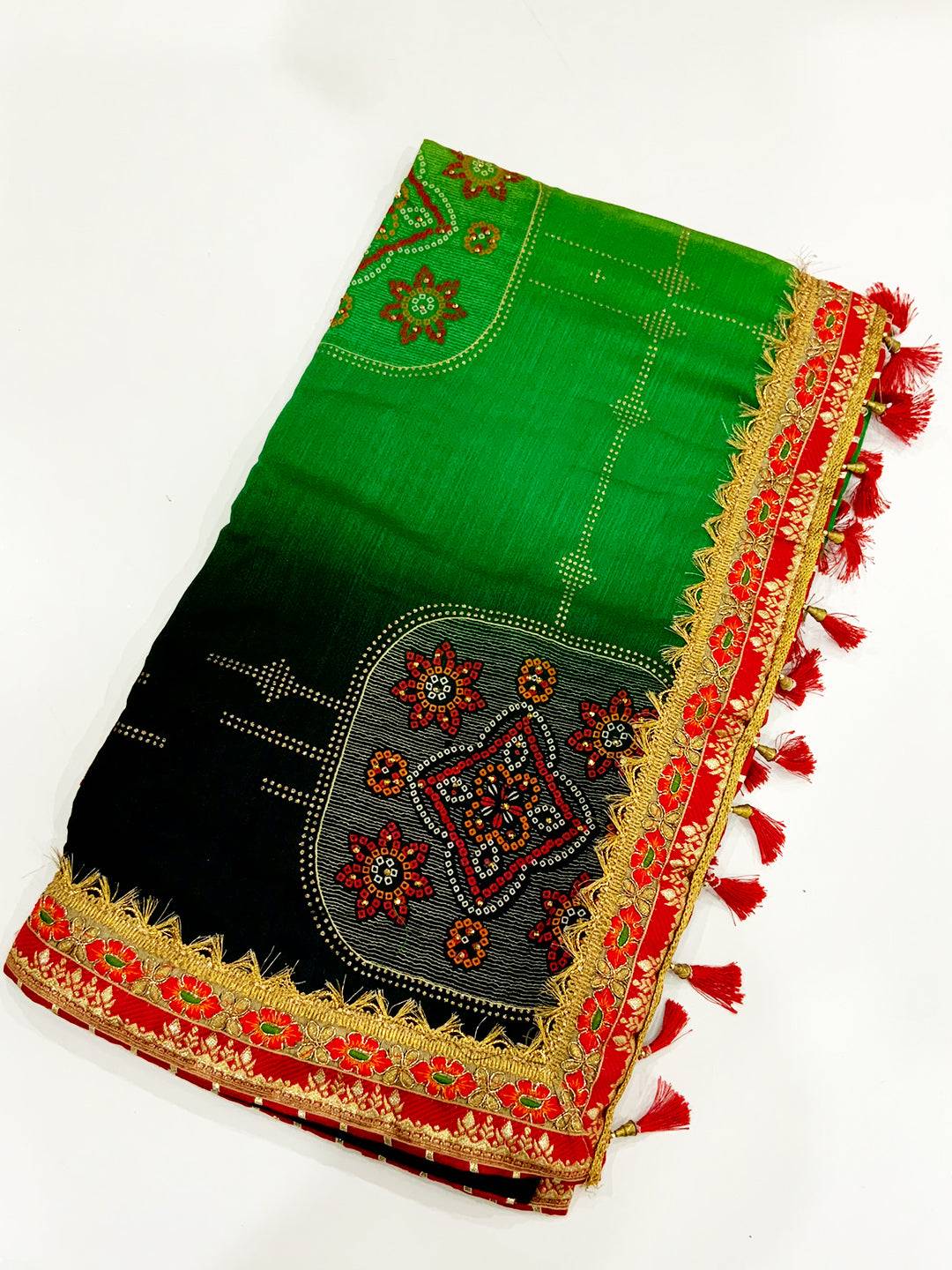 Elegant Chinnon Chiffon Bandhej Saree