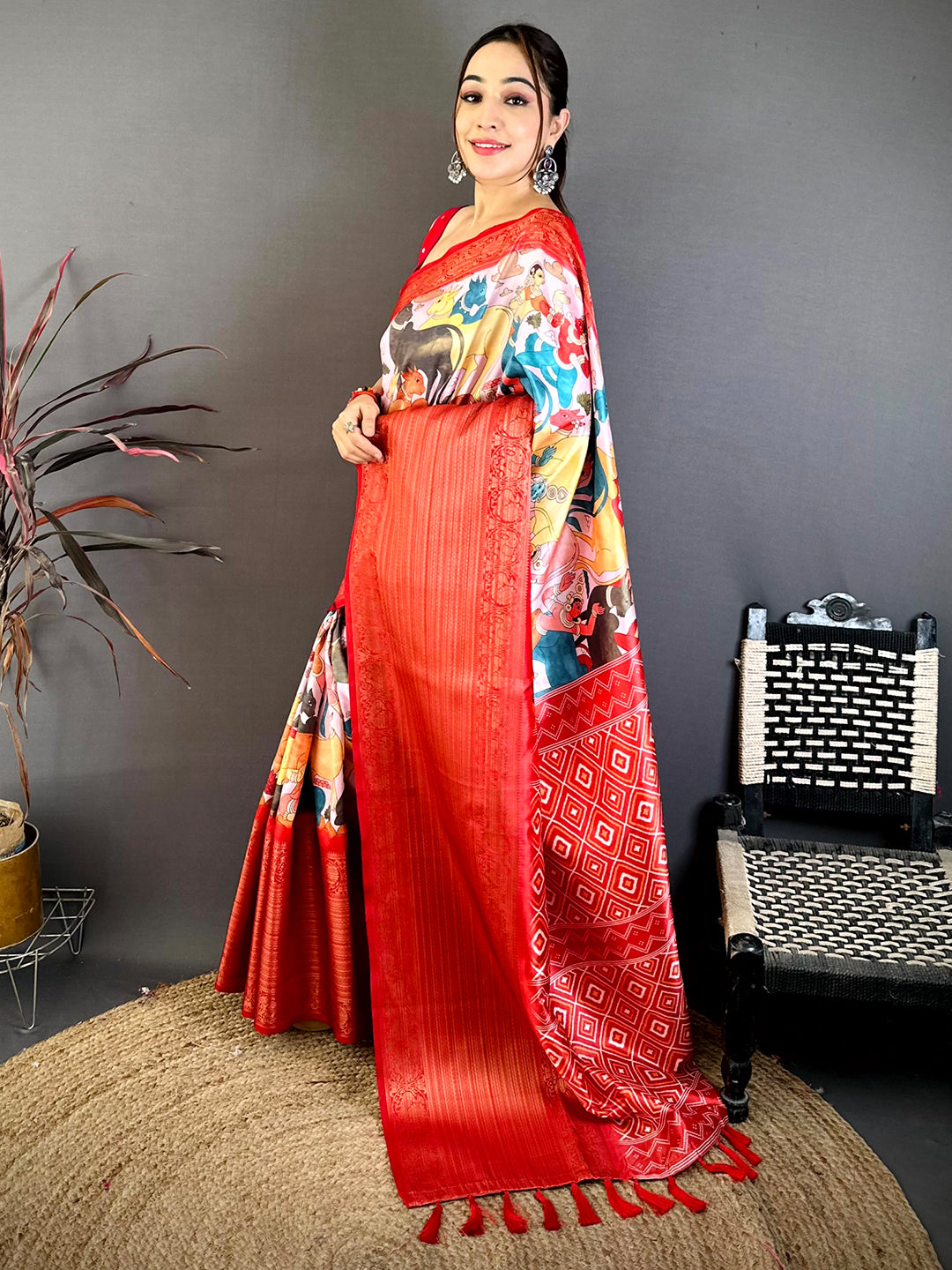 Regal Soft Silk Pichwai Print Kanchi Zari Saree