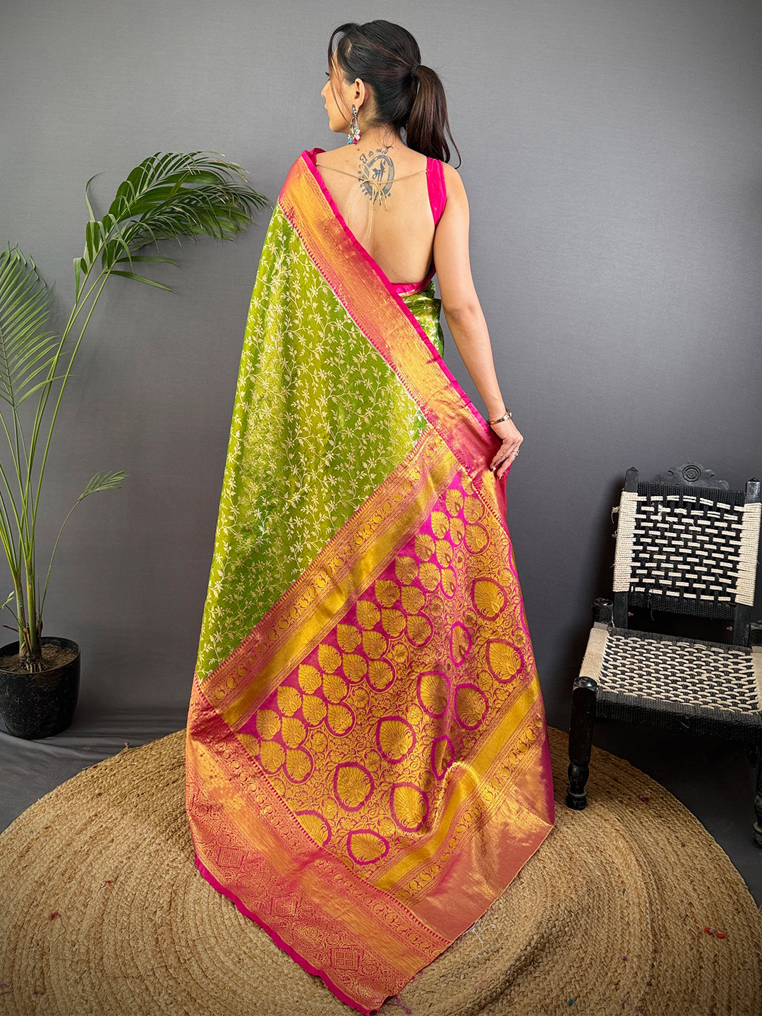 Lime Green Dharmavaram Silk Saree