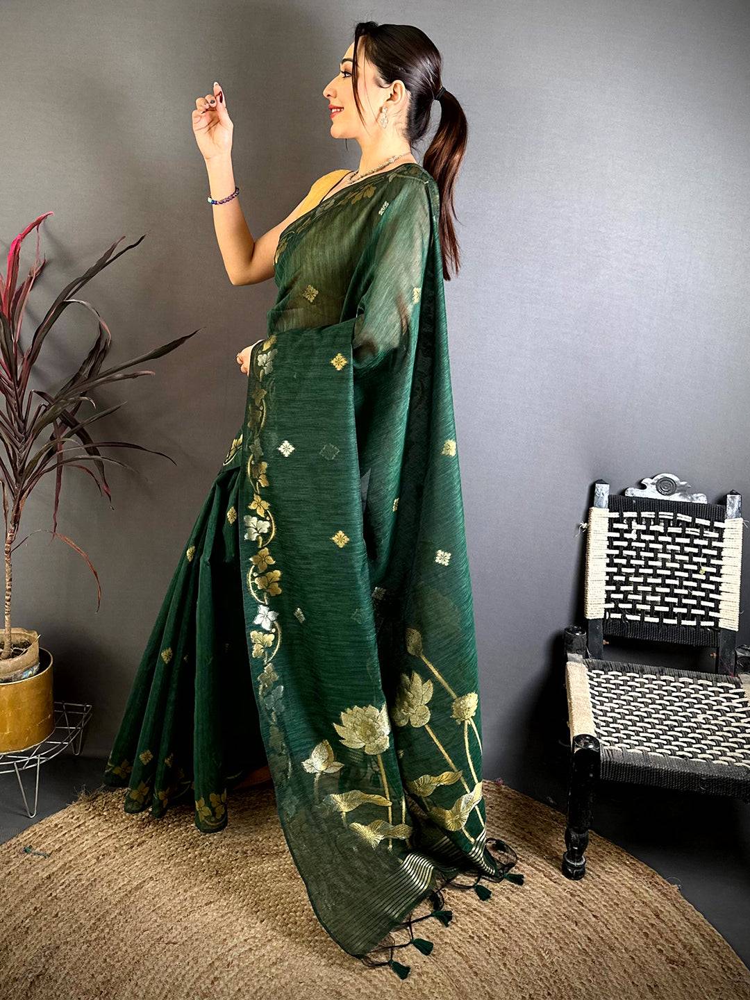 Green Sona Chandi Munga Saree