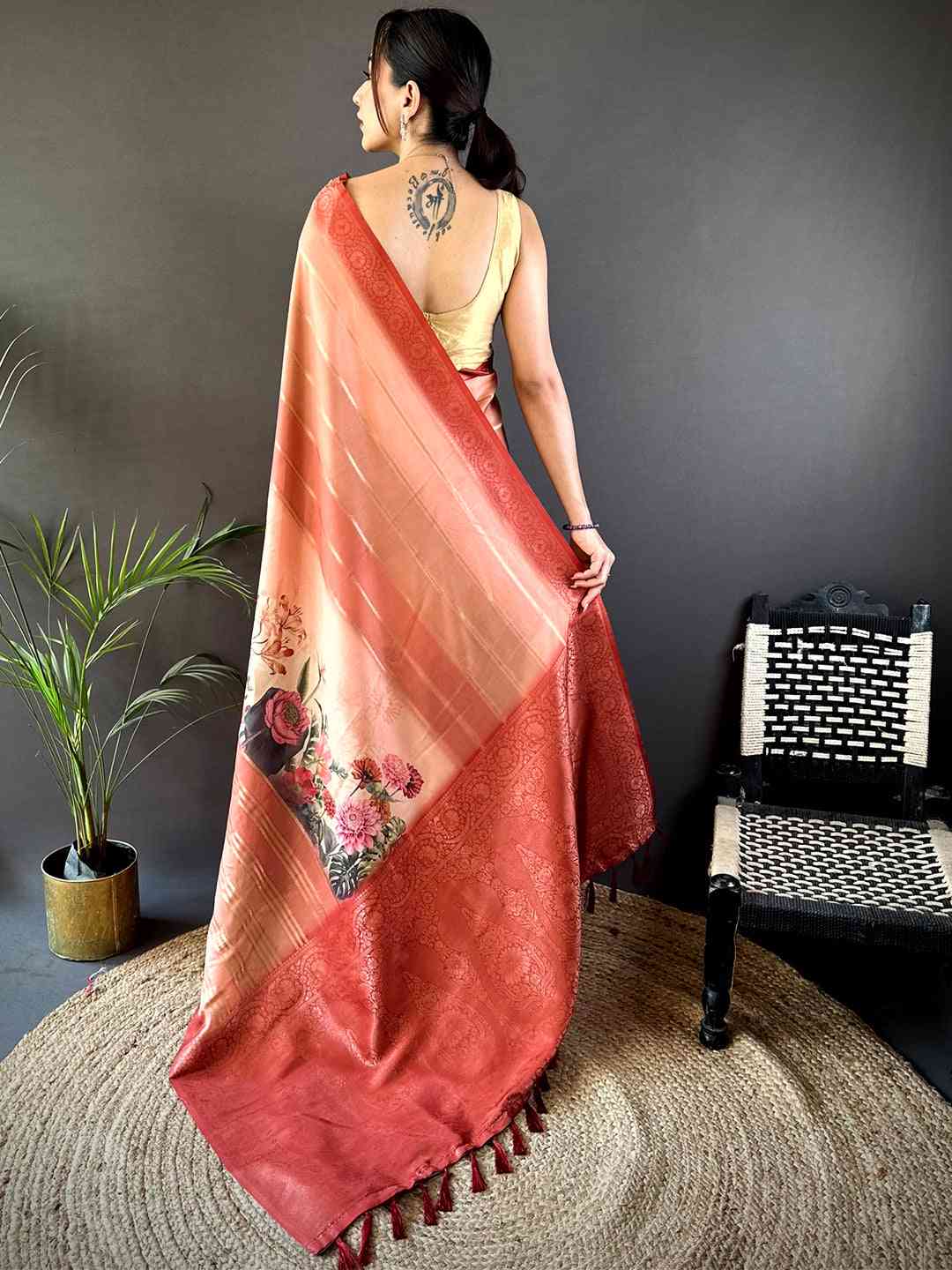 Peach Kalamkari Ombre Crepe Silk Saree