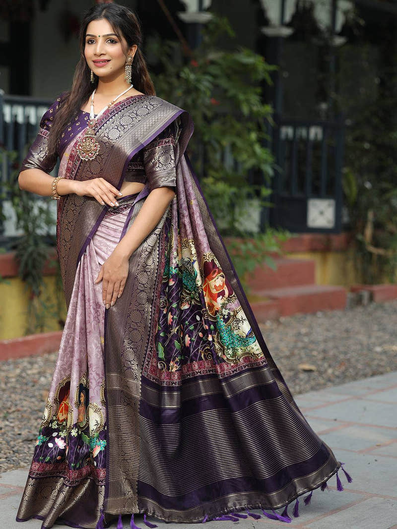 Viscose Dola Silk Saree With Zari Weaving Pallu In Light Purple Colour - Luxe