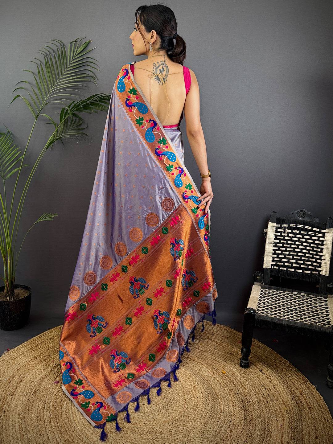 Regal Lavender Yeola Paithani Soft Silk Saree